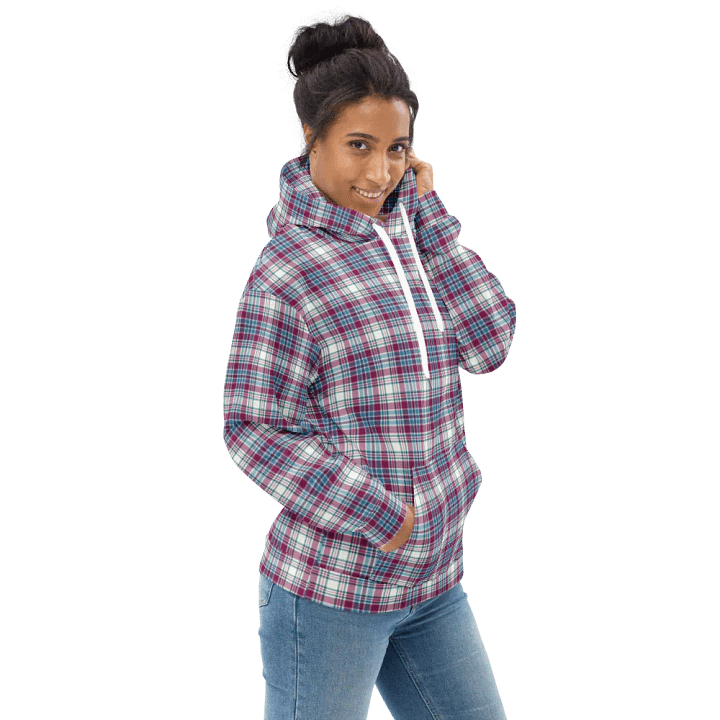 Turquoise and Magenta Plaid Hoodie product image (1)