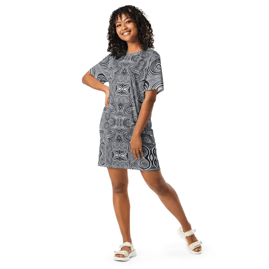 Funky Black & White Noir Liquid Tie-Dye T-shirt Dress product image (7)
