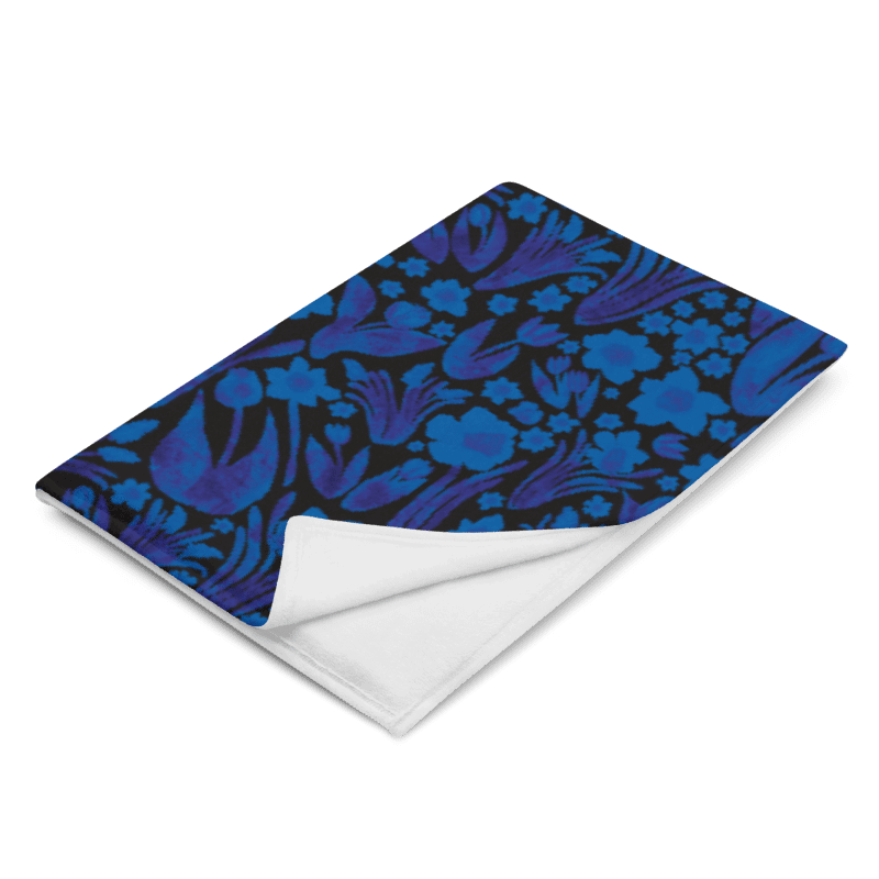 Spring Garden in Royal Blue on Black – Elegant Floral Throw Blanket product image (5)