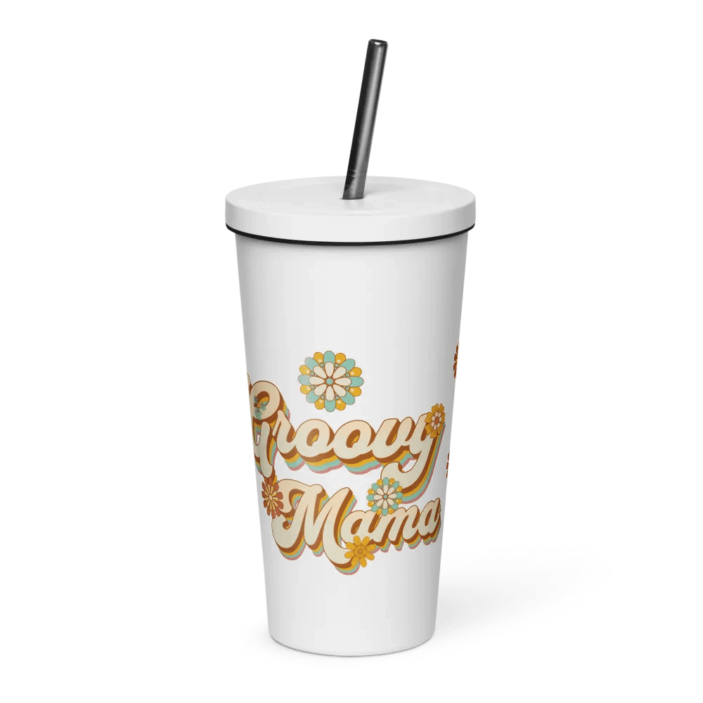 Groovy mama insulated tumbler cup with straw product image (1)