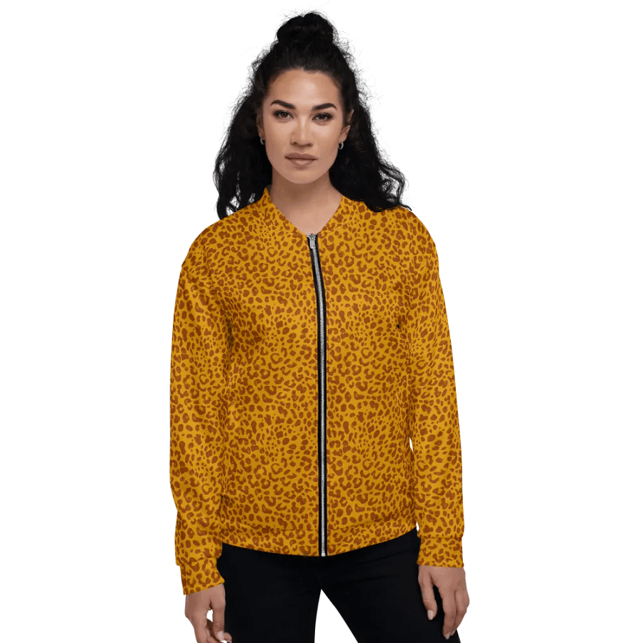 Leopard Print Honey Yellow Bomber Jacket product image (2)