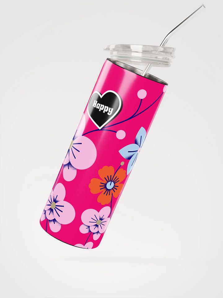 20 oz Stainless Steel Tumbler with straw, leak proof cup lid, Happy Heart Thermos cup for women, mug , portable Bottled water Bottle product image (2)