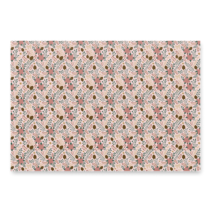 Enchanted forest blooms Christmas wrapping paper. Set of 3 sheets in green, soft pink, and white product image (2)