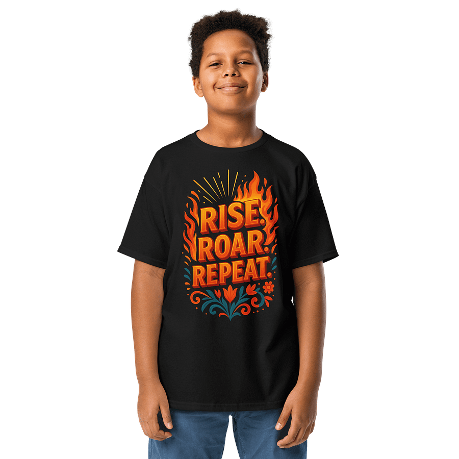 Rise. Roar. Repeat. Youth Tee – Kids’ Bold Confidence Shirt product image (1)