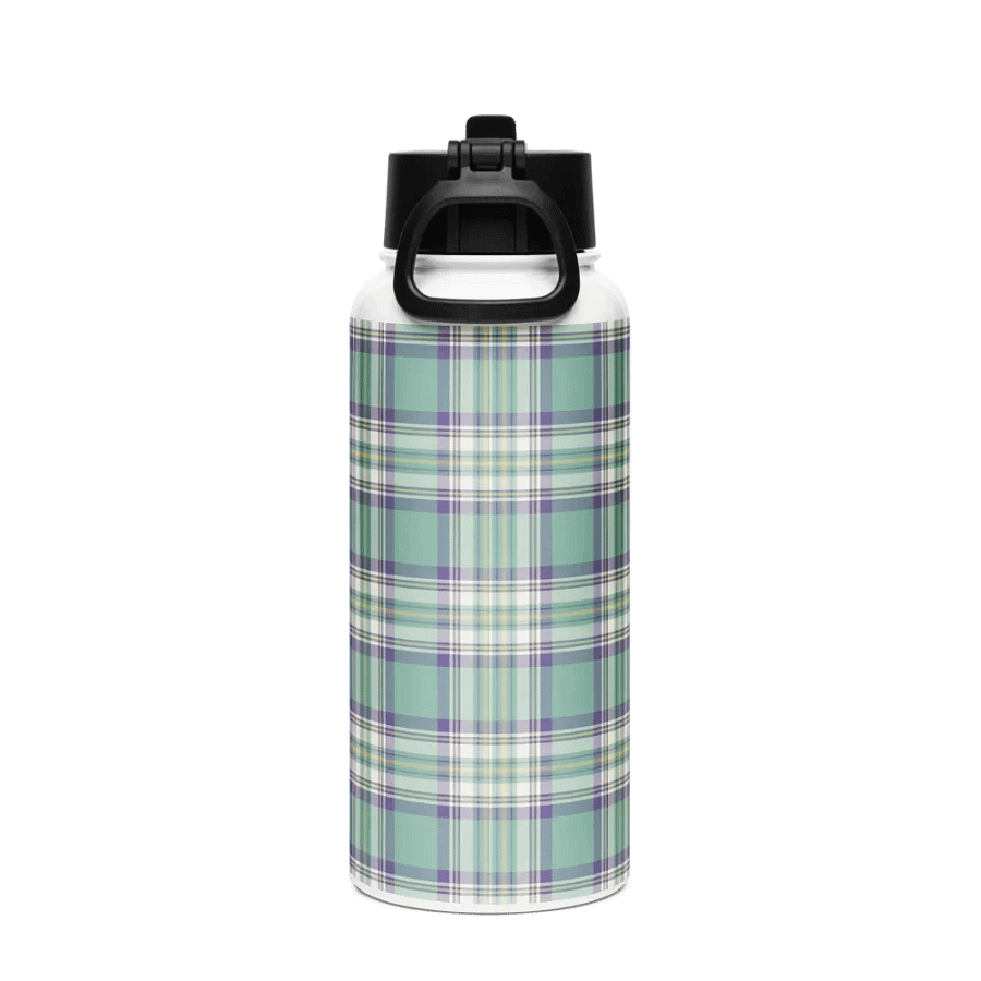 Light Green, Purple & Yellow Plaid Water Bottle product image (3)
