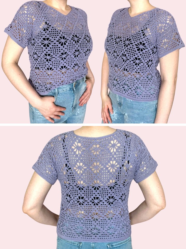 Crochet Pattern: Lacy Floral Diamond Mesh Top, Size M/L product image (2)