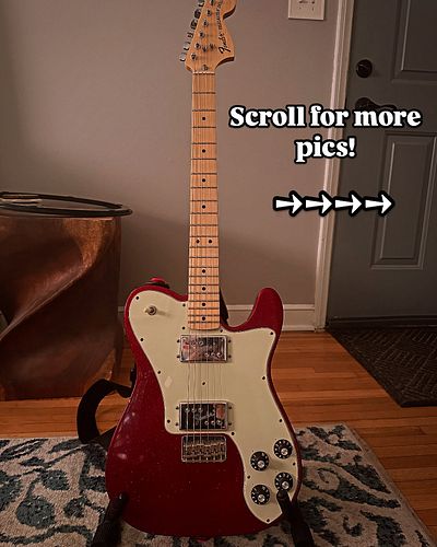 2012 Fender Telecaster deluxe in limited edition red sparkle finish. 

She’s got chips, scratches, and been through it with m...