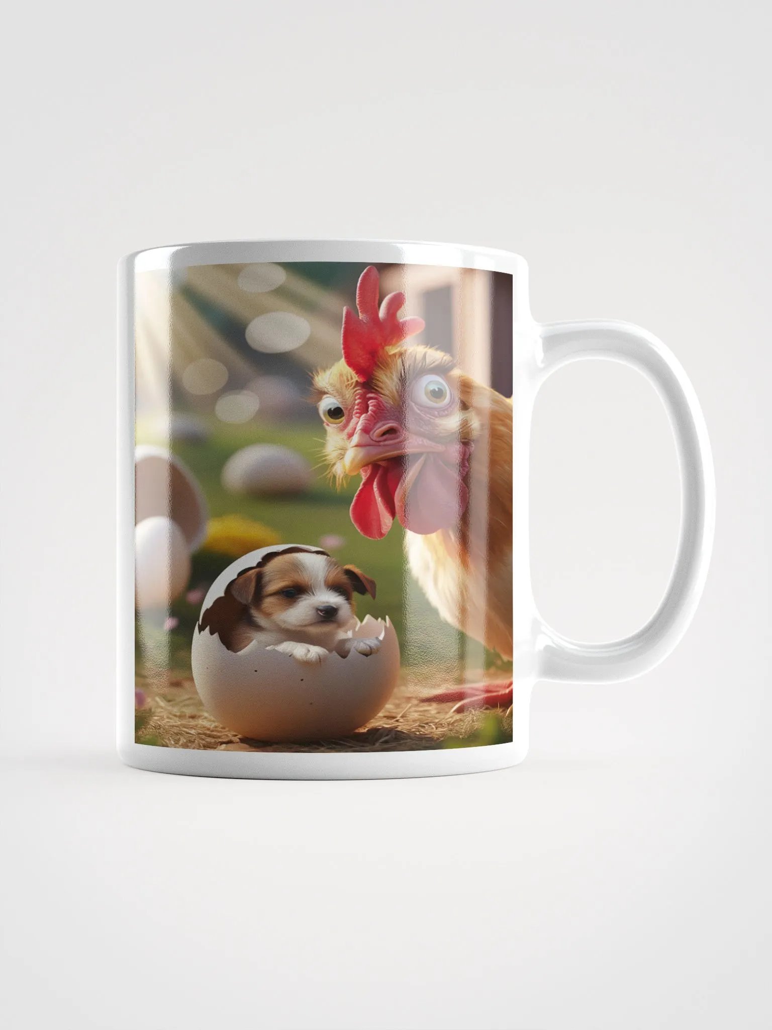 Shocked Chicken & Puppy Glossy White Mug product image (1)