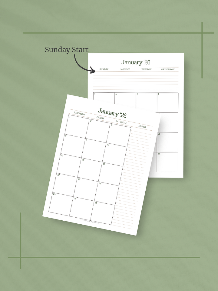 Forest Simplicity 2026 Calendar - 2 Pages per Month, Sunday Start, Letter Size product image (2)
