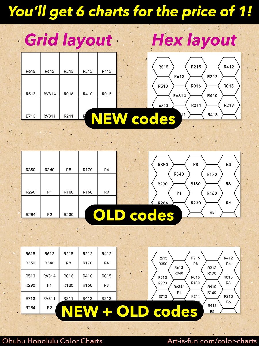Ohuhu Color Chart - 341 Honolulu Colors (NEW + OLD) in Chromatic Order (Hex + Grid) product image (5)