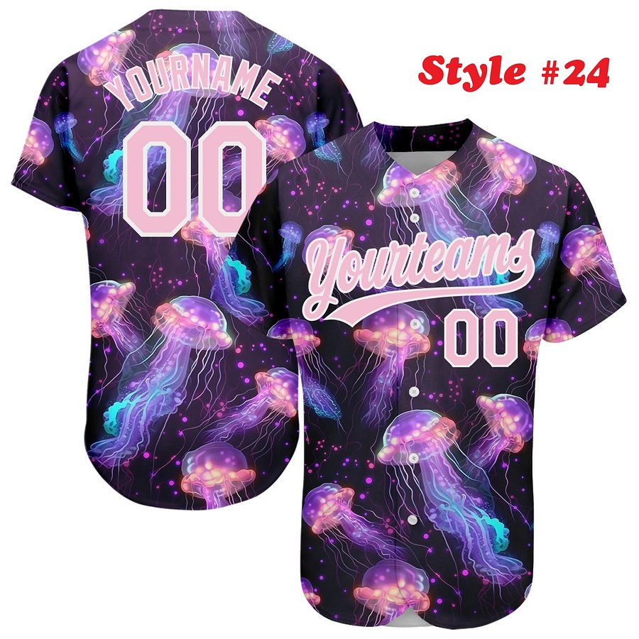 Authentic Baseball Jersey, Custom Baseball Jersey, Personalized Sport Jersey, Colorful, Number, 3D Jellyfish, Ocean product image (189)