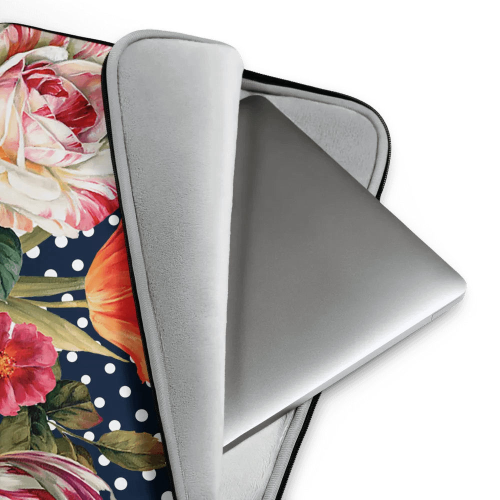 Navy/white Polka Dots Floral Laptop Sleeve product image (4)