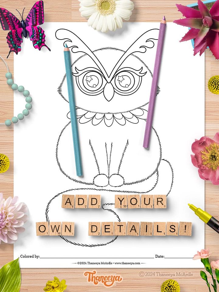 Owl-Cat - Single Coloring Page product image (2)