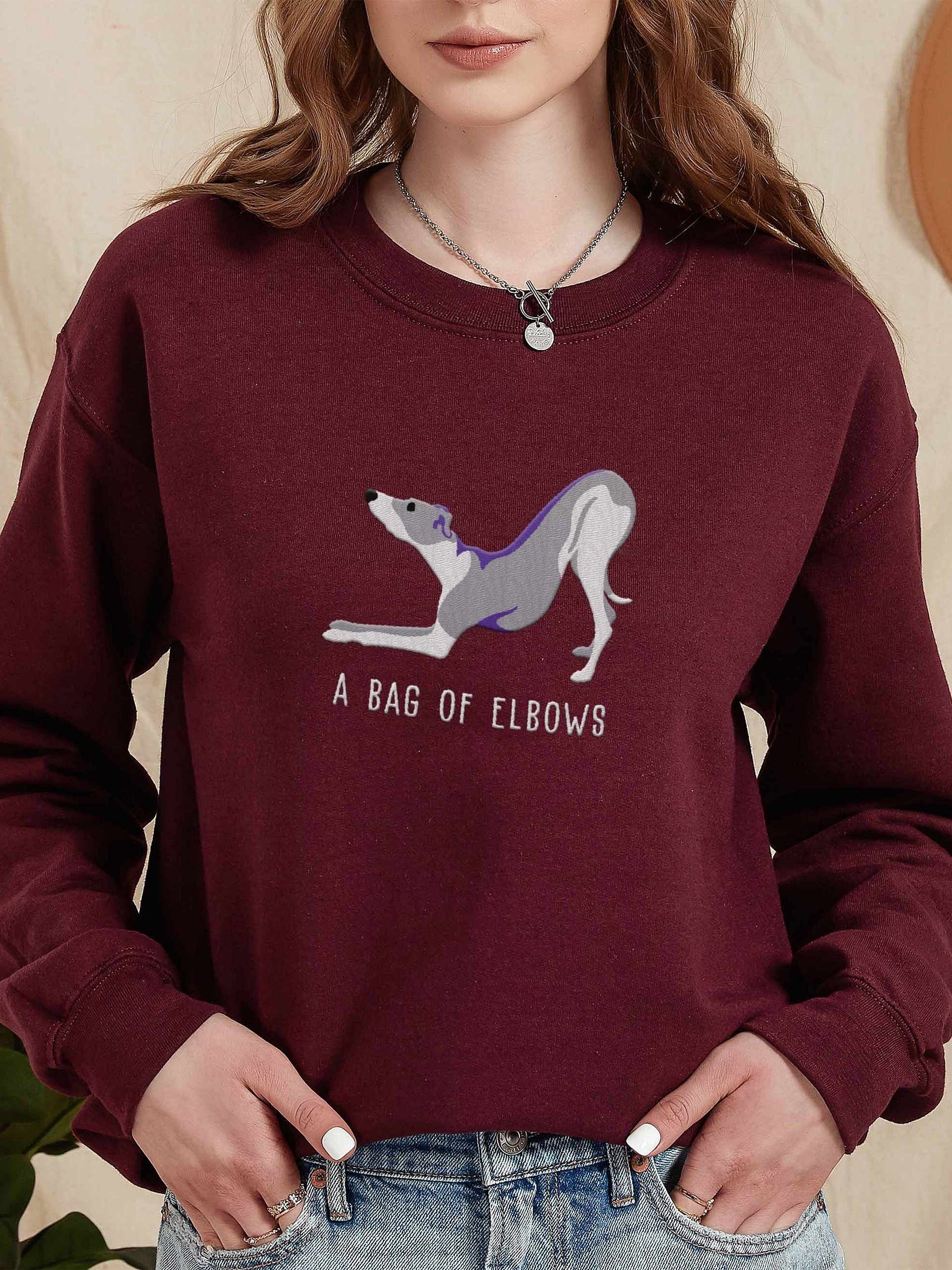 A Bag of Elbows Sweatshirt (Embroidered) of an Italian Greyhound(Blue & White) product image (2)