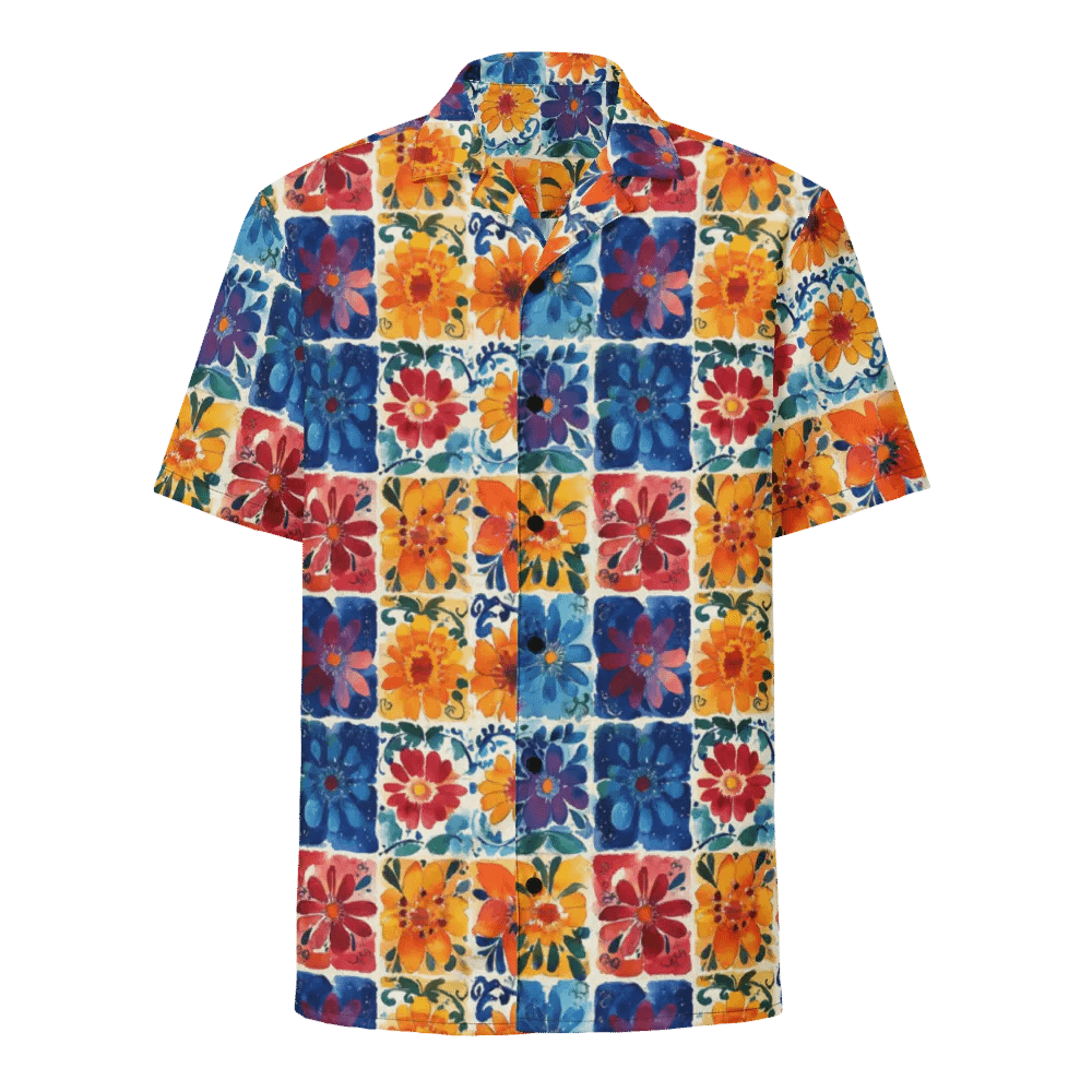 Colorful Patchwork Papel Picado Pattern-Textured Floral Hawaiian Shirt product image (1)