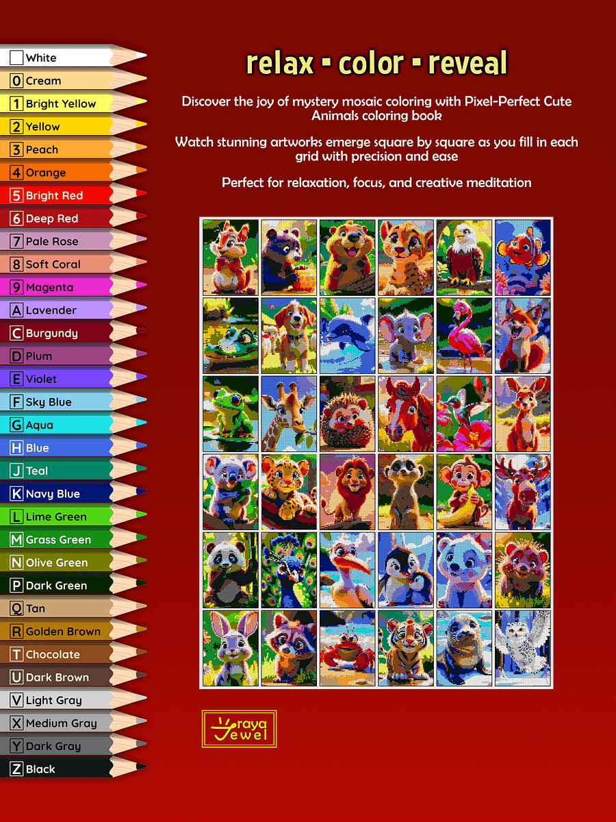 Pixel-Perfect Cute Animals Mystery Mosaic Color By Number: Pixel Art Digital Coloring Book with 36 Illustrations product image (2)
