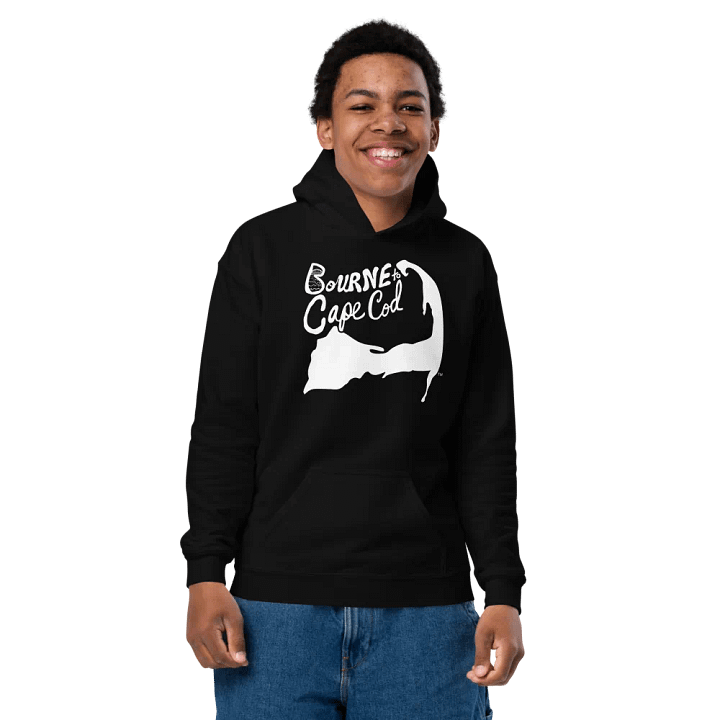 Boys' | BOURNE to Cape Cod™ | DTG Vintage Print | Youth Heavy Blend Hooded Sweatshirt | Rugged, Cozy, Adventure-Ready | White Logo product image (2)