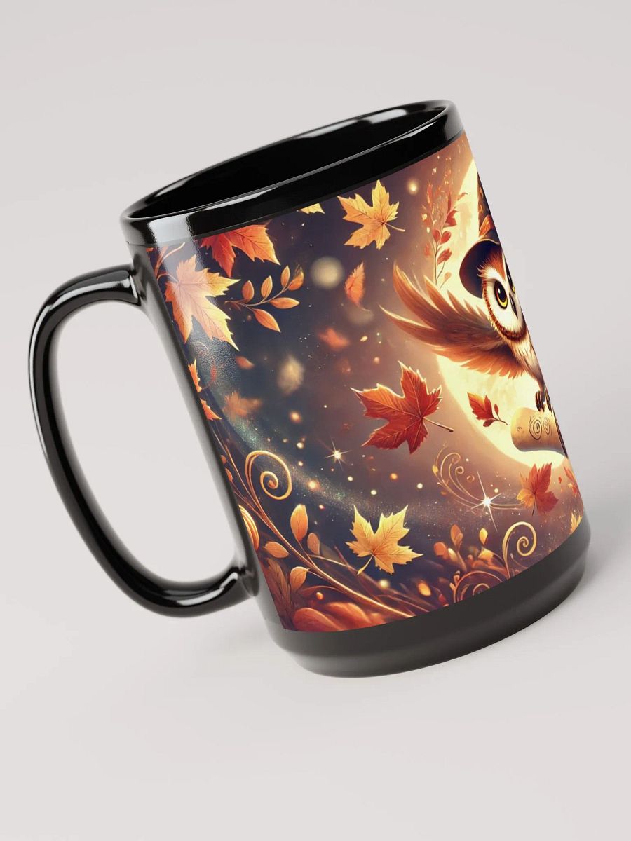 Magical Forest Owl Coffee Cup - 15 oz Glossy Black Mug product image (4)