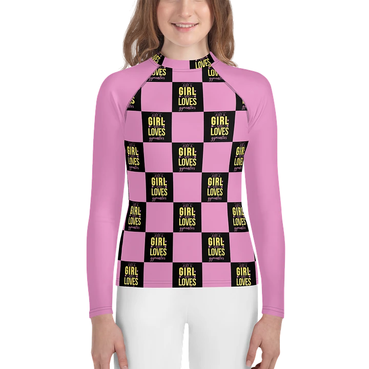 Just a Girl Who Loves Gymnastics pink and black rash vest product image (1)