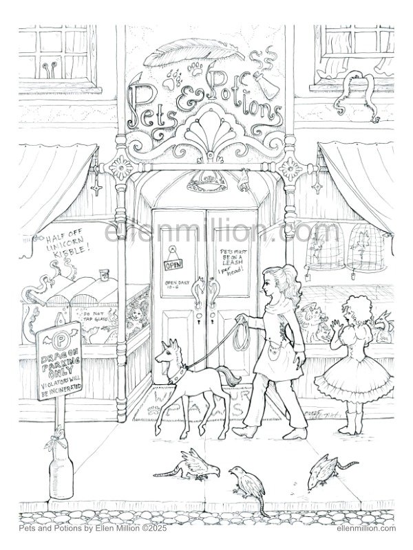 Pets and Potions - Digital Coloring Page product image (1)