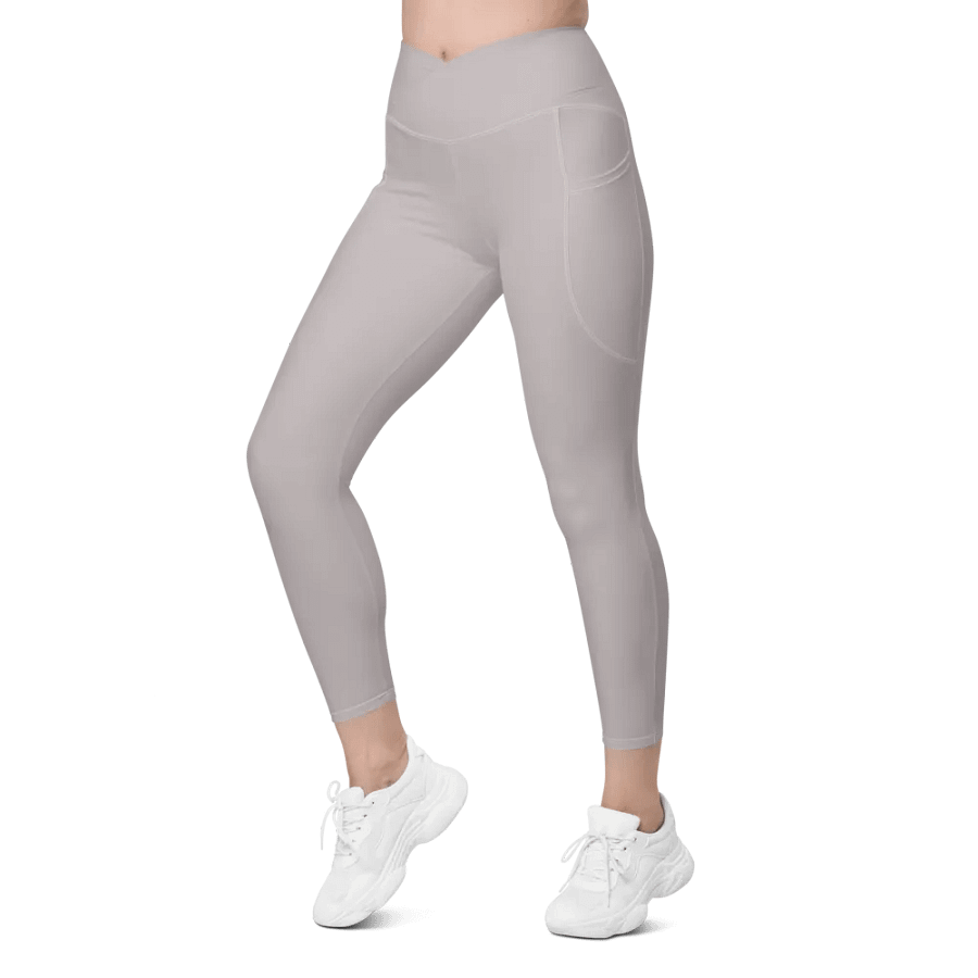Plain Gray True Summer Women's High Waisted Premium Crossover Leggings with Pockets by Treasure Pie product image (7)