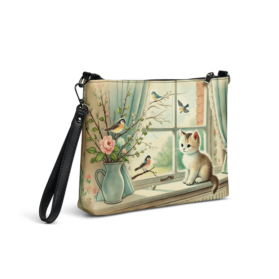 Charming Kitten and Birds Crossbody Bag - Vintage-style Purse product image (4)