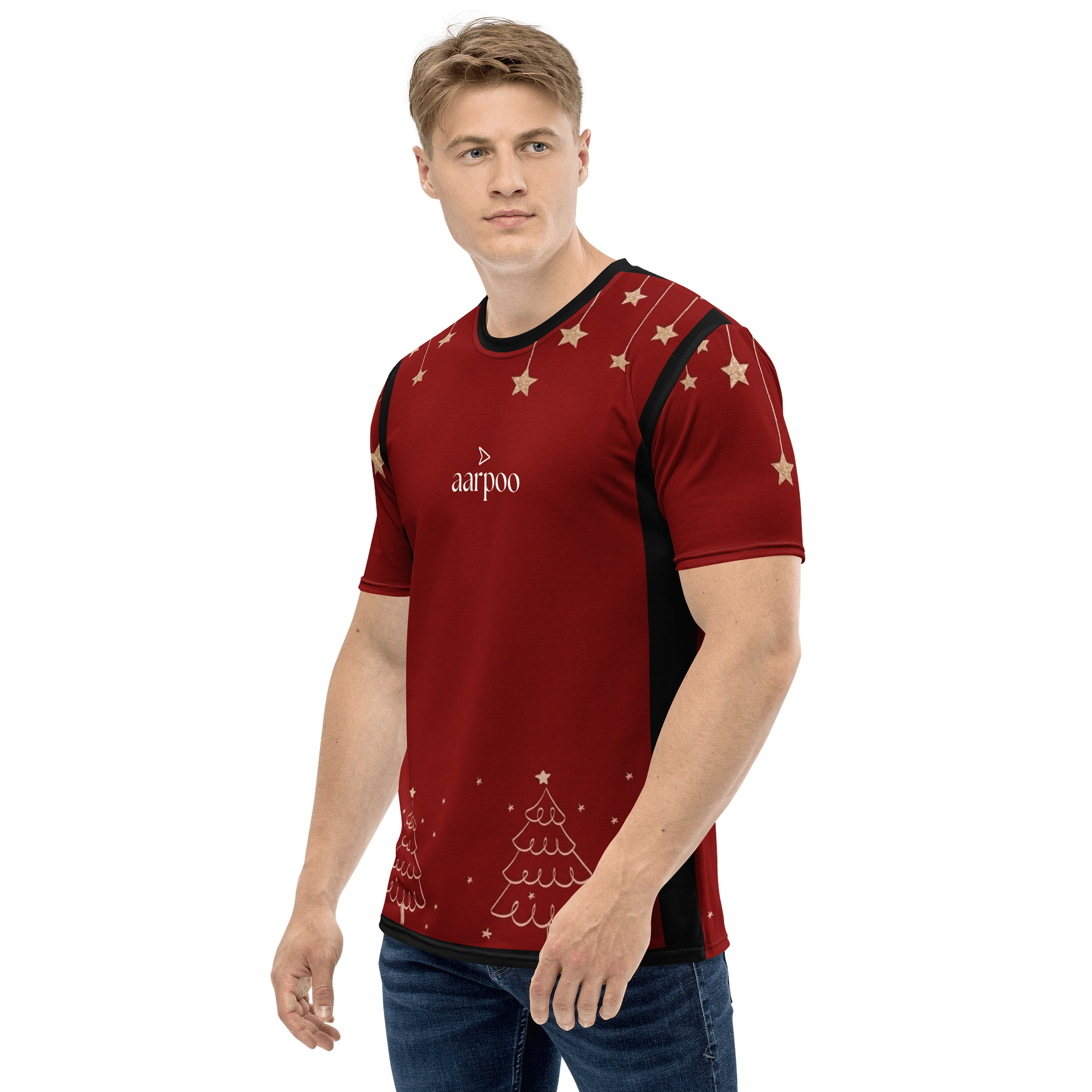 Aarpoo red Christmas Star Mens Tshirt product image (3)