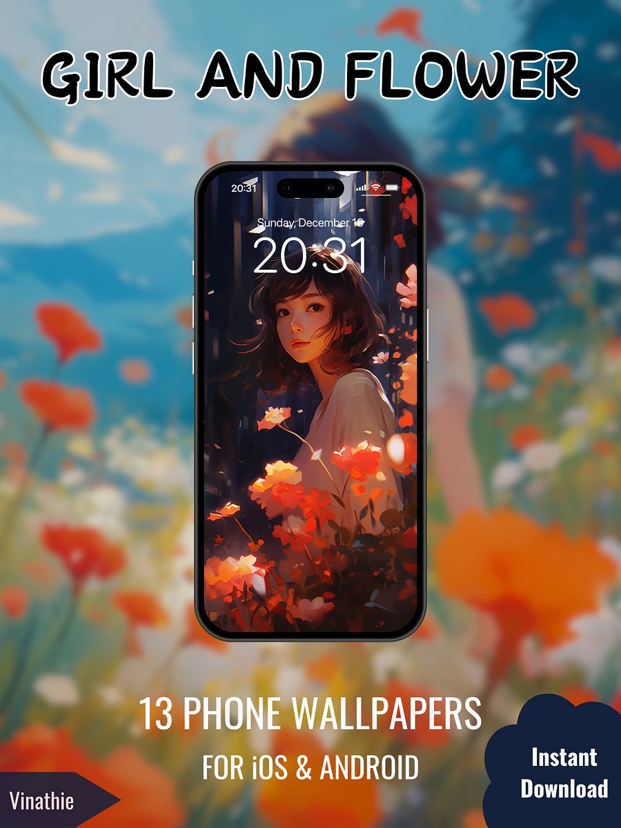Girl And Flower | Anime Girl | Phone Wallpaper product image (8)