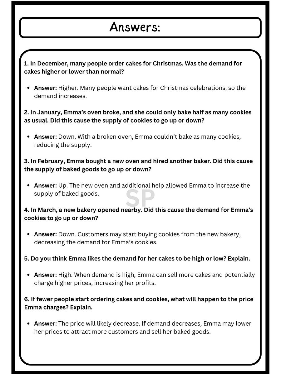 Supply and Demand Worksheet – Fun Real-Life Scenarios with Answer Key product image (3)