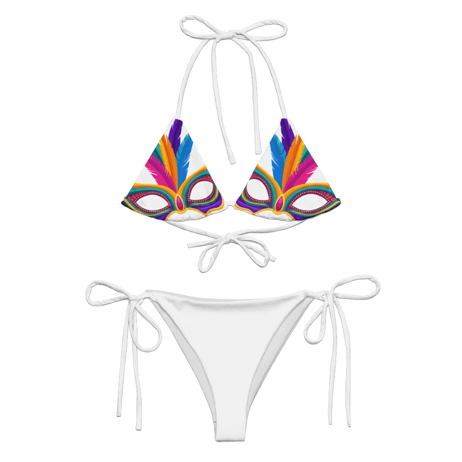White Low Rise Cheeky String Bikini, Mardi Gras Top product image (8)