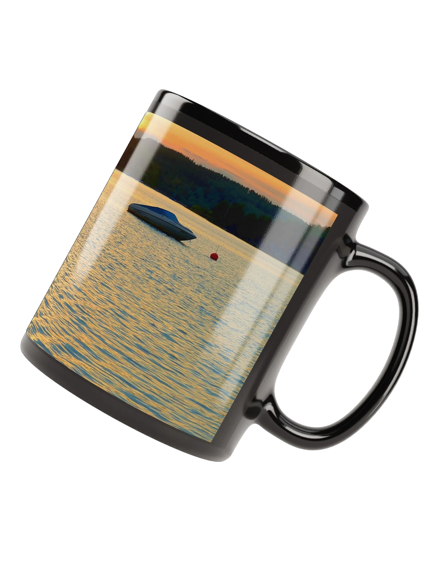 Keramiktasse schwarz - Sonnenuntergang über dem See product image (4)