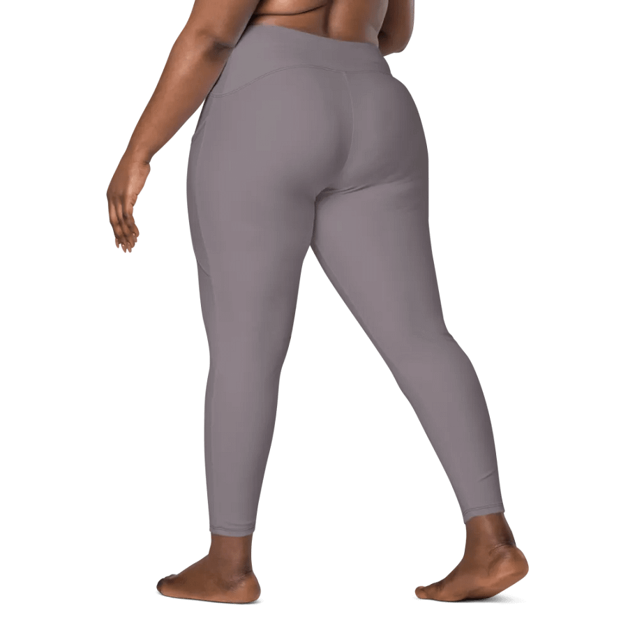 Plain Medium Gray True Summer Women's High Waisted Premium Crossover Leggings with Pockets by Treasure Pie product image (9)