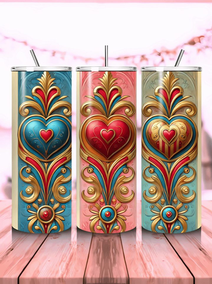 Romantic Hearts Valentine 20 oz Tumbler Wrap – sublimation PNG design template, instant digital download for custom tumblers product image (1)