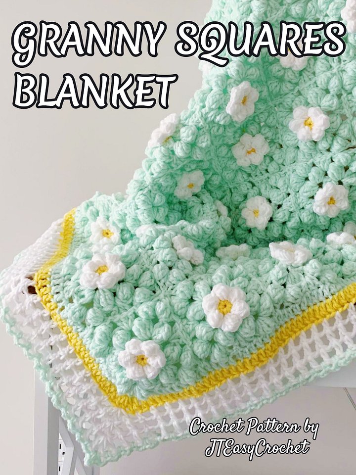 Daisy Flower Crochet Blanket Pattern, 3D Daisy Granny Square Textured Afghan product image (2)