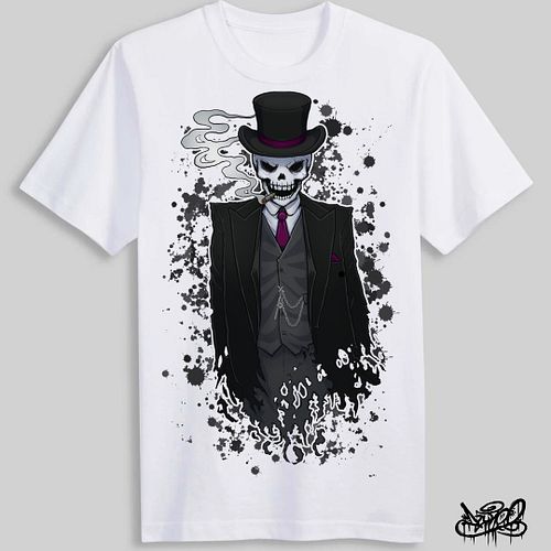 Tee/merch illustration commission for streamer Snazeh.
°
°
#art #fyp #illustration #skull #suit #tophat #dzynes