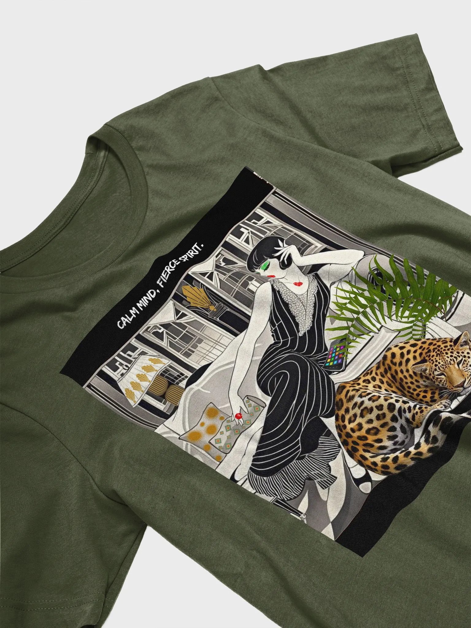 Calm Mind. Fierce Spirit 1920s Flapper Woman with Leopard - Colorful Graphic T-Shirt product image (3)