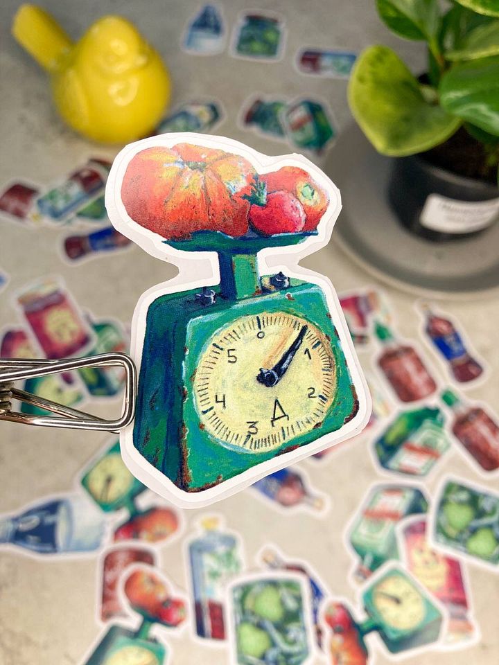 Scales with tomatoes vynyl sticker product image (1)