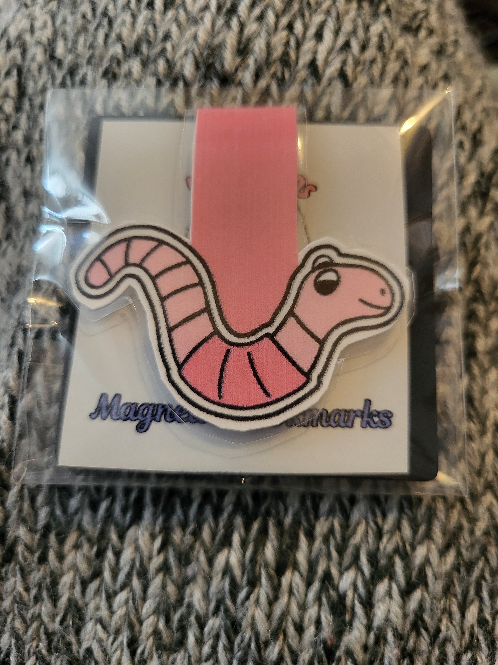 Cute Cartoon Pink Wormie Magnetic Laminated Bookmark for Insect Lovers product image (1)