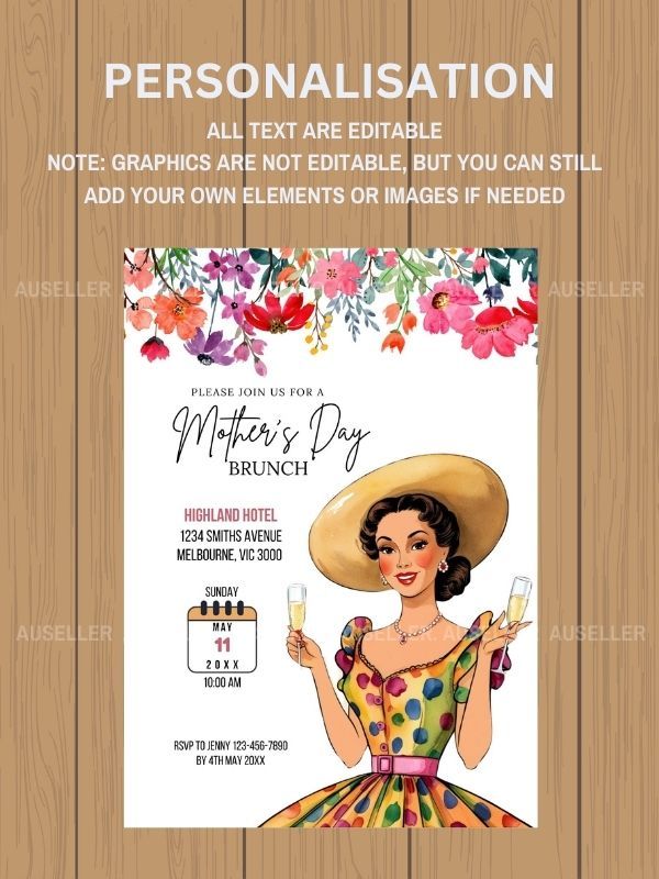 Mother's Day Brunch Invitation Bundle - Lady In Coloured Spotted Dress product image (6)