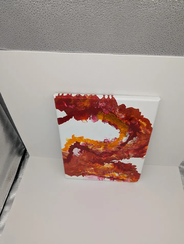Acrylic Pour Painting on 11in x 14in Canvas- Maroon and Orange product image (2)