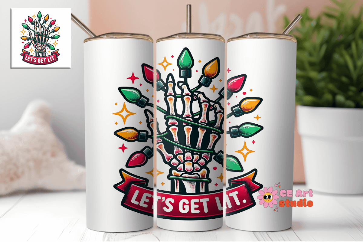 Let's Get Lit Skeleton Hand Tumbler Wrap PNG product image (1)