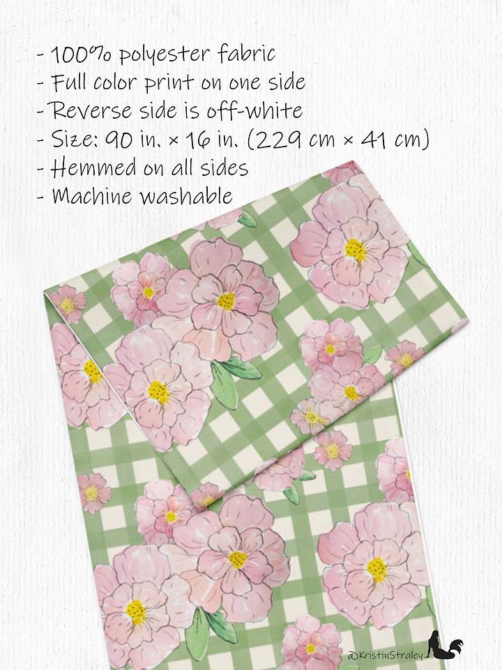Gingham Blossoms Pink Flowers on Gingham Table Runner product image (2)