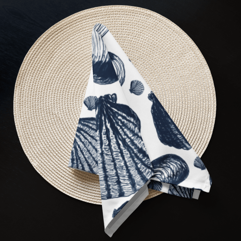 New England Tidal Treasures | Seashell Napkin Set | Monique Faella Designs™ | Dark Blue on White product image (8)