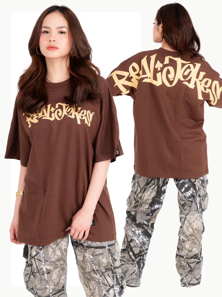 REAL JOKES STAMP - BROWN Oversized Unisex Tshirt product image (2)