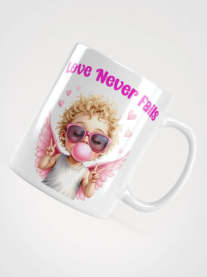 Love Never Fails Valentine Retro Cupid Valentine's Day White Glossy Mug product image (1)