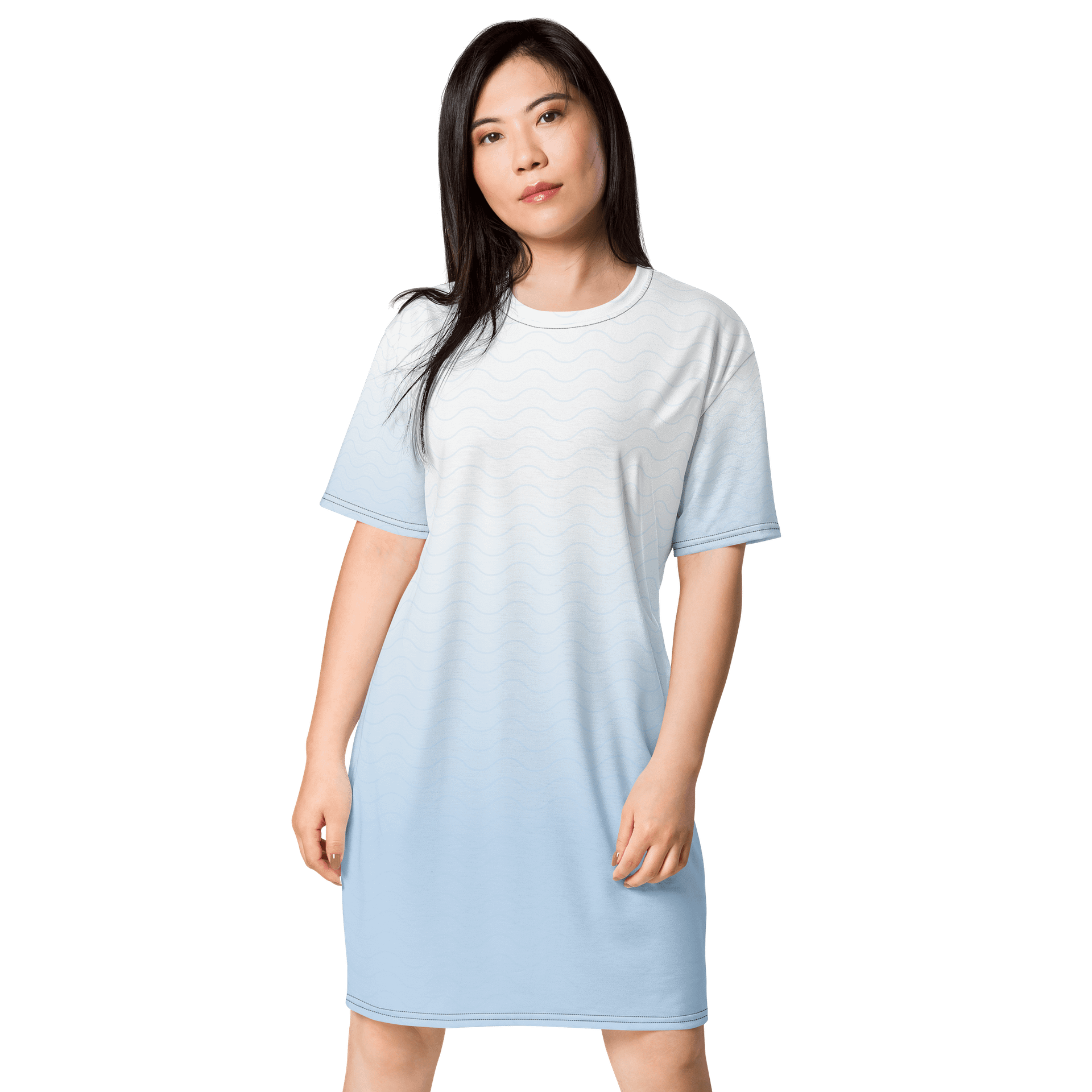 Exclusive Gradient T-Shirt Dress - White to Sky Blue with Wave Pattern product image (1)
