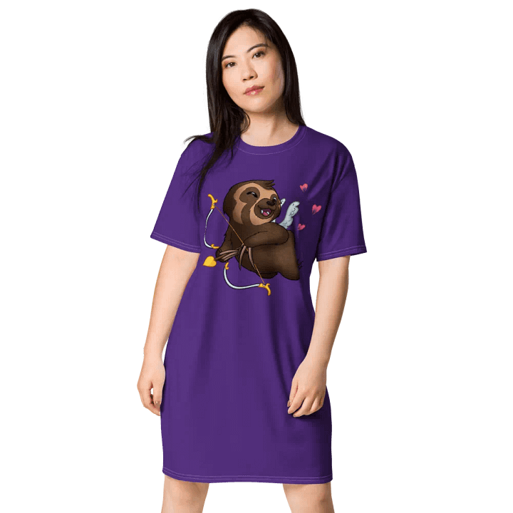 Purple Cupid Sloth Love T-Shirt Dress product image (1)