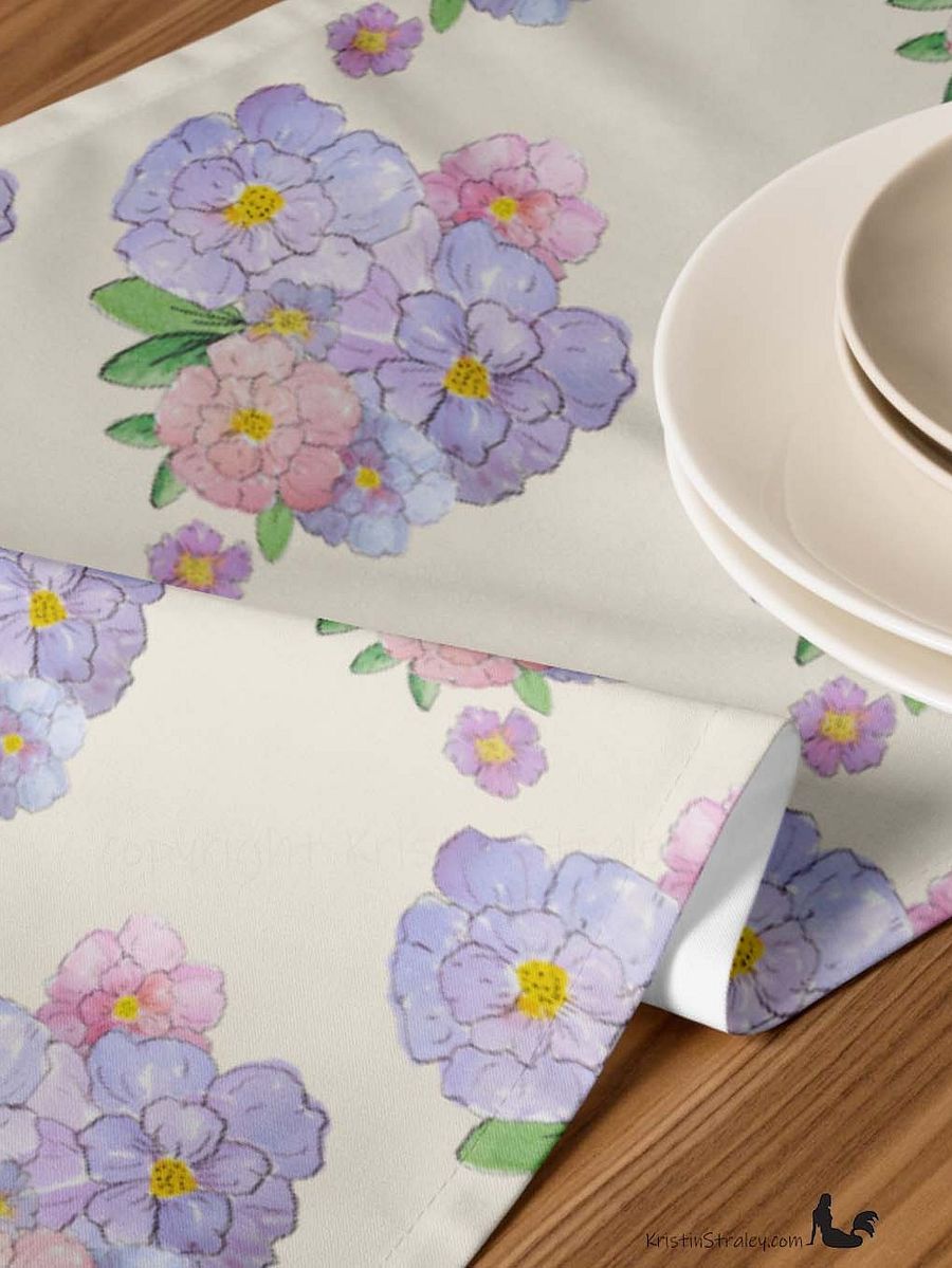 Gingham Blossoms Lavender Bouquet on Ivory Table Runner product image (7)