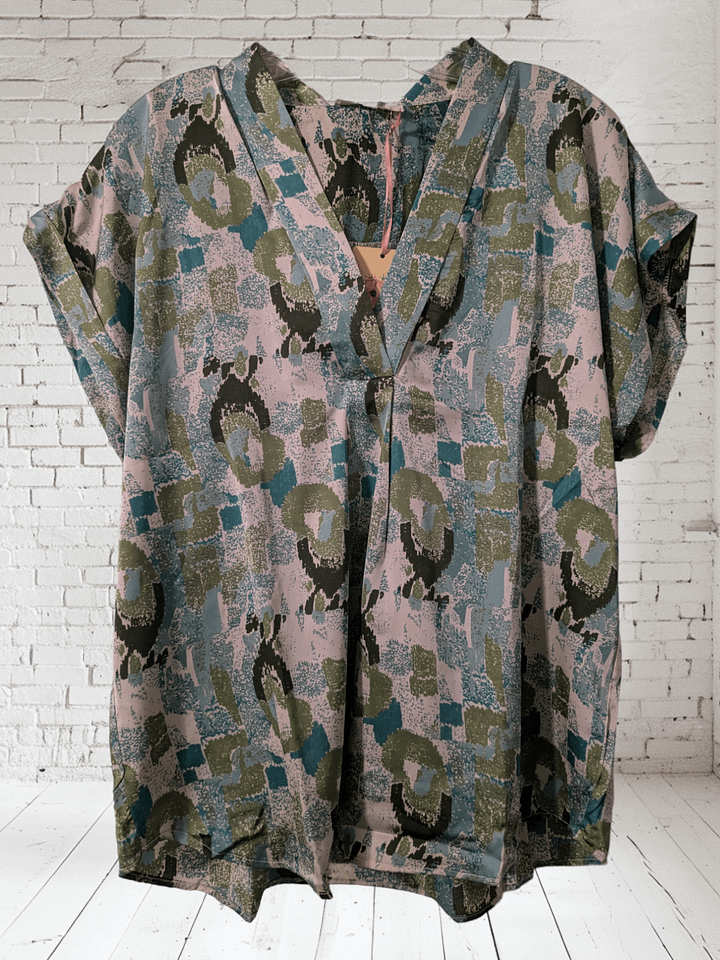 XL Teal and Olive V Neck Collared Short-Sleeve Tee product image (1)