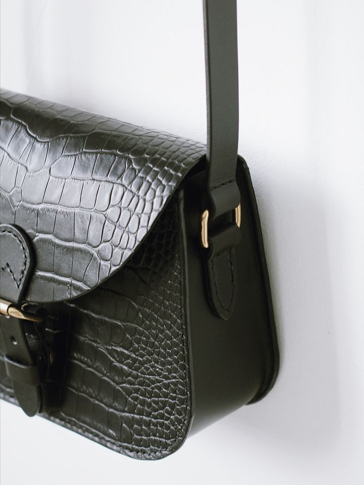 Black Croc Embossed Leather Saddle Bag – Small product image (2)